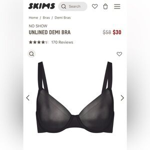SKIMS Unlined Demi Bra in size 36A. Color: Onyx. Condition: New